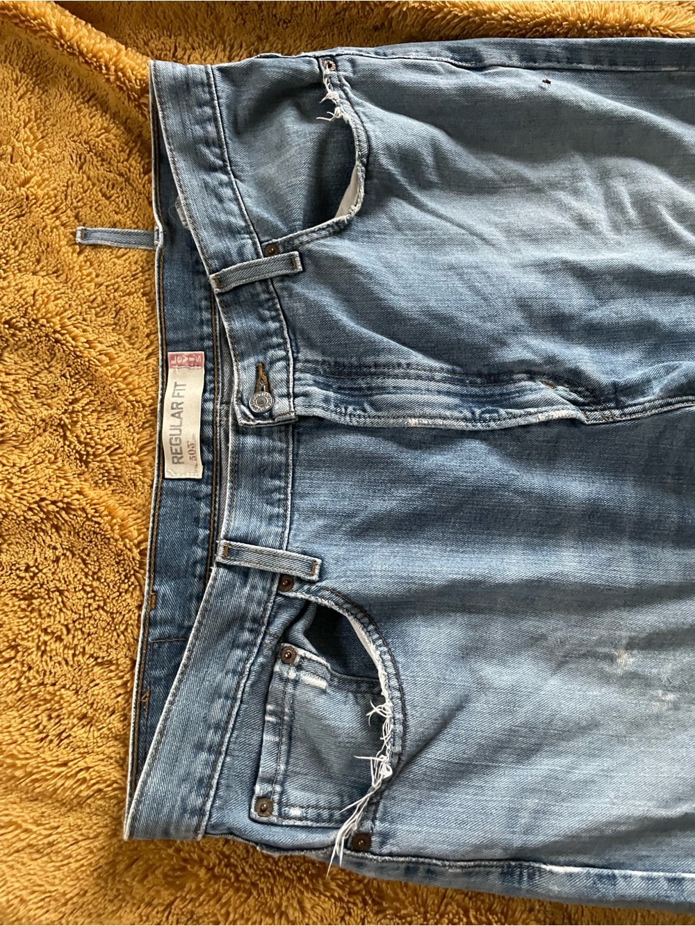 Levi's 505 Relaxed Distressed Denim Jeans - Blue - Picture 3 of 6